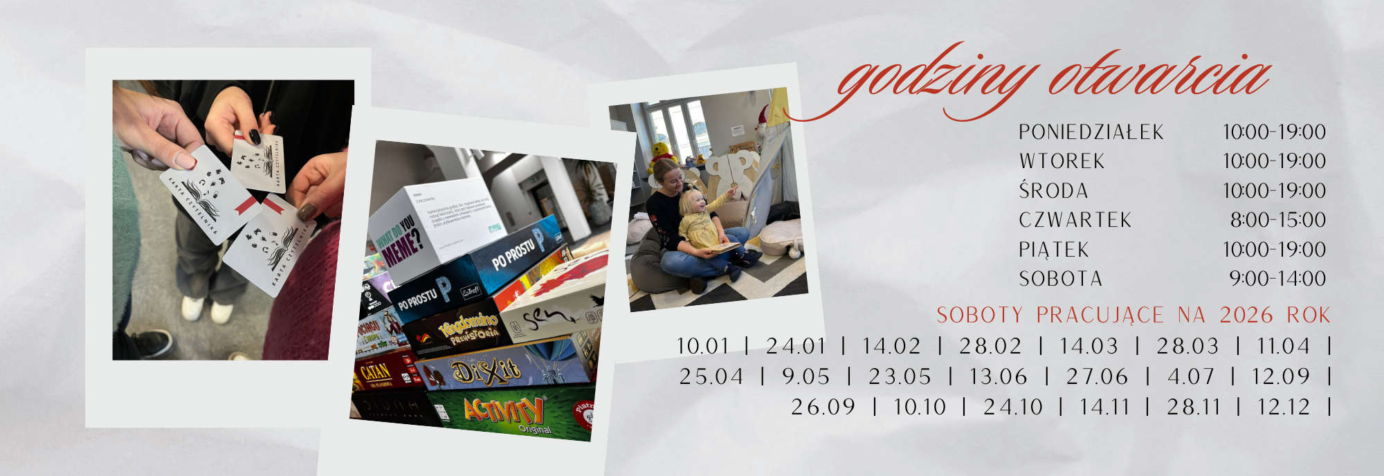 Otwieramy się w pierwszą i czwartą sobotę miesiąca (z wyjątkami)!